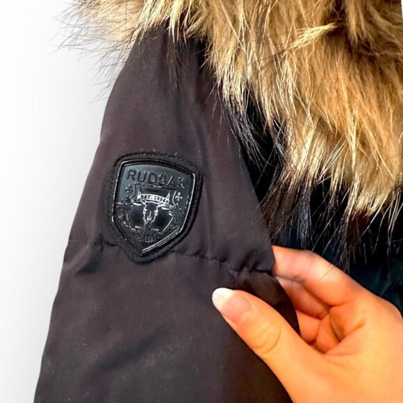 Rudsak Double Layer Black Mid-Length DOWN FUR LEATHER puffer Winter Jacket Coat - Picture 6 of 11